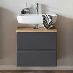 60cm Unterbeckenschrank In Grau & Wildeiche - Jambi