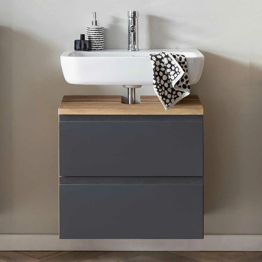 60cm Unterbeckenschrank In Grau & Wildeiche - Jambi