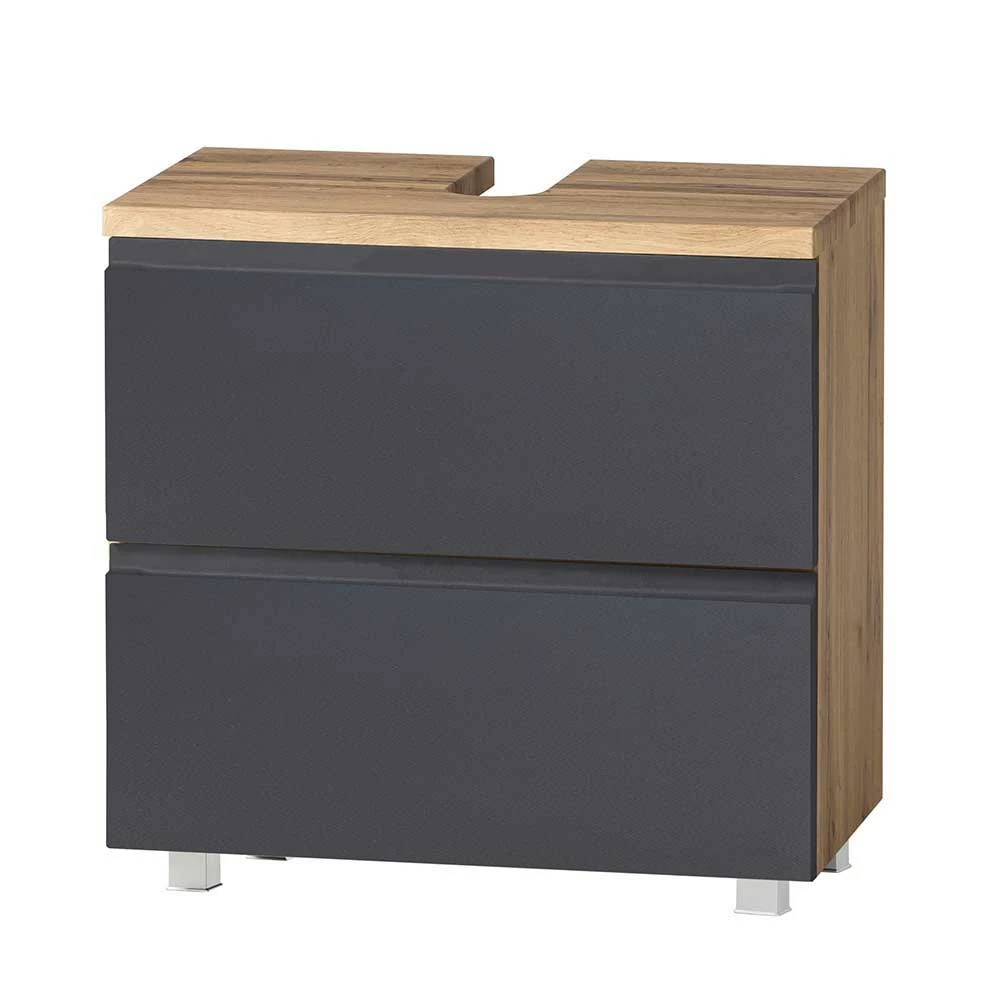 60cm Unterbeckenschrank In Grau & Wildeiche - Jambi – Bild 2