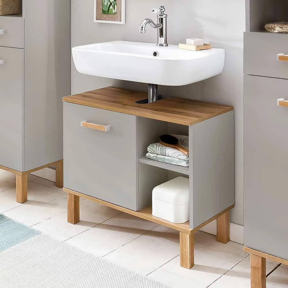 65cm Breiter Waschbeckenunterschrank In Platingrau - Nienzo