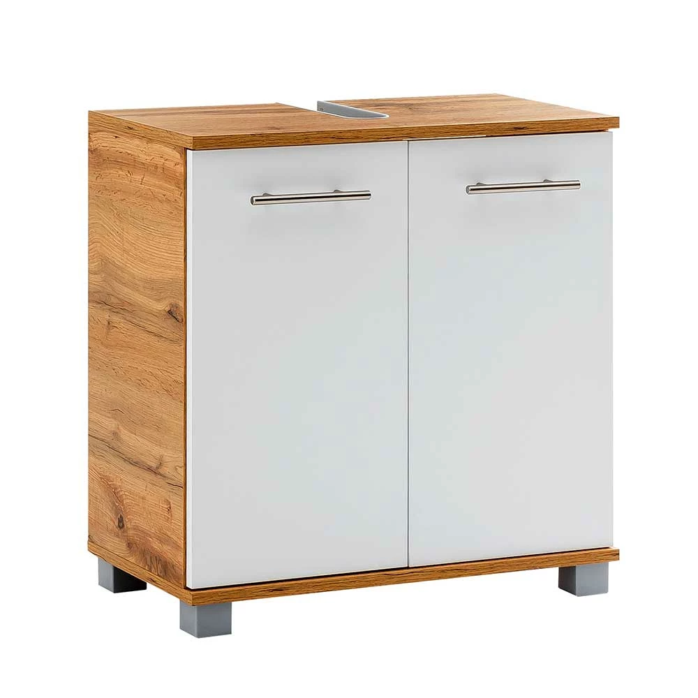 Badezimmer Waschbeckenschrank In Weiß & Eiche - Kristiv