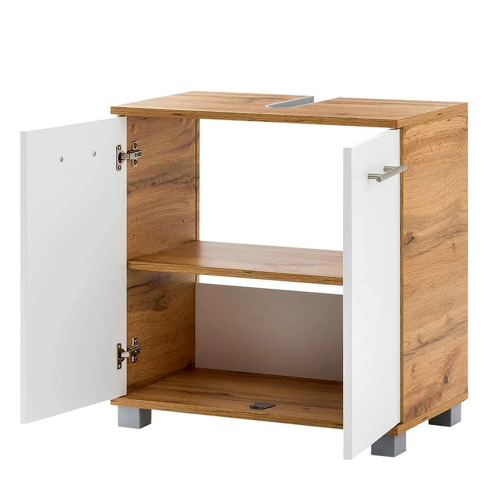 Badezimmer Waschbeckenschrank In Weiß & Eiche - Kristiv – Bild 3
