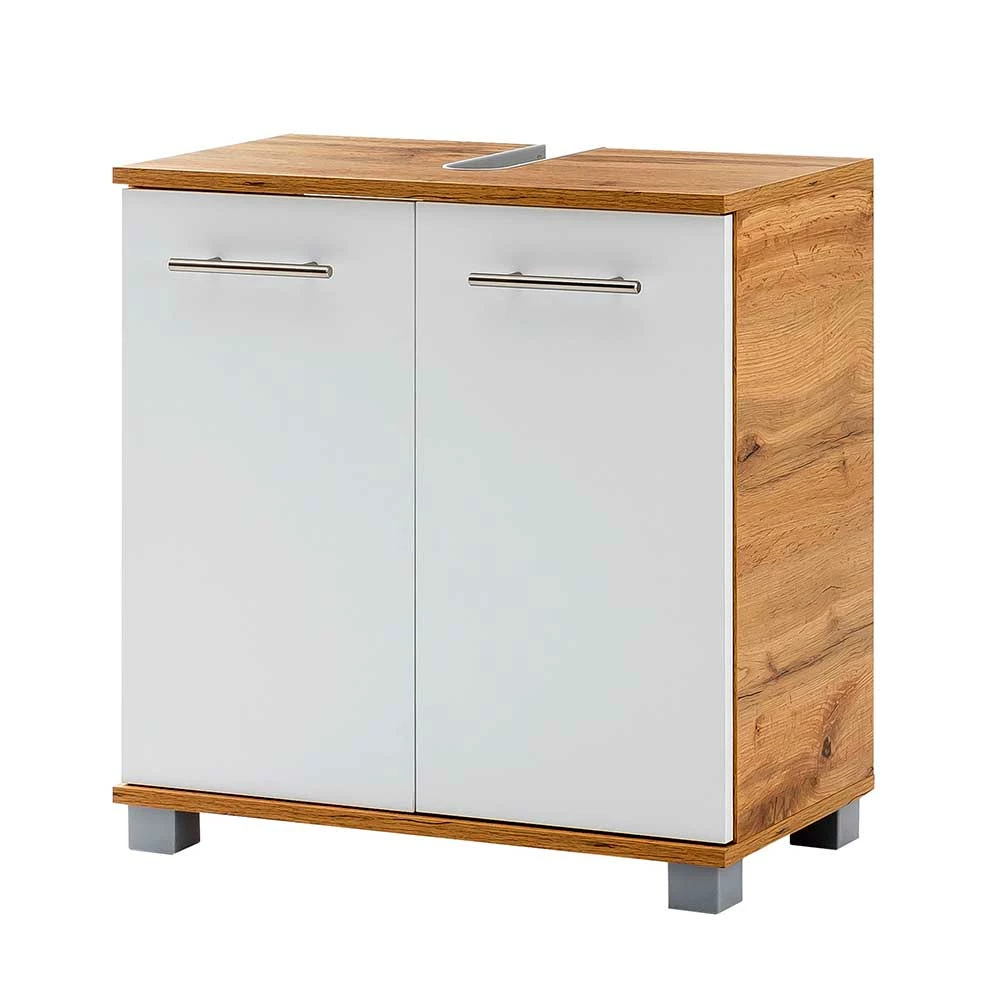 Badezimmer Waschbeckenschrank In Weiß & Eiche - Kristiv – Bild 2