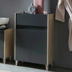 Badschrank In Anthrazit & Eiche Hell - Story