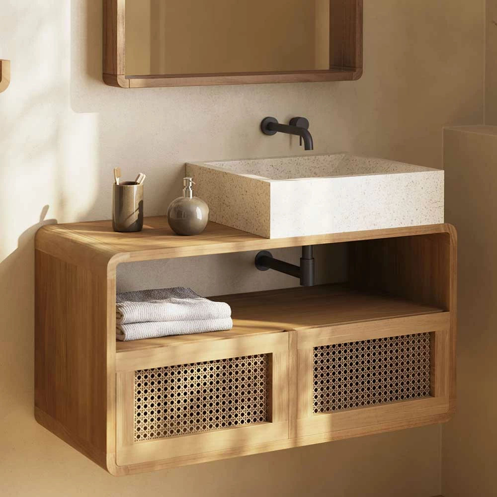 Echtholz Waschtisch Aus Teak Mit Wiener Geflecht - Tiranny – Bild 3