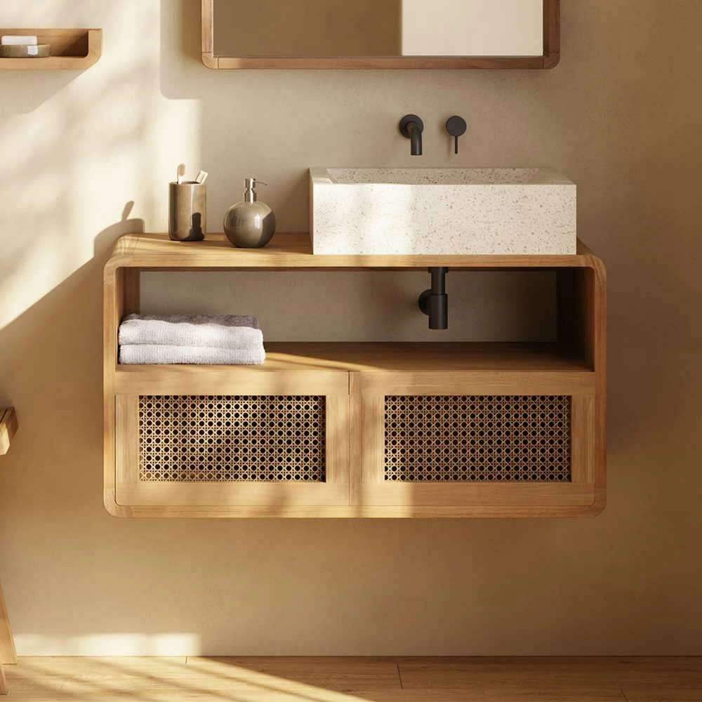 Echtholz Waschtisch Aus Teak Mit Wiener Geflecht - Tiranny – Bild 4