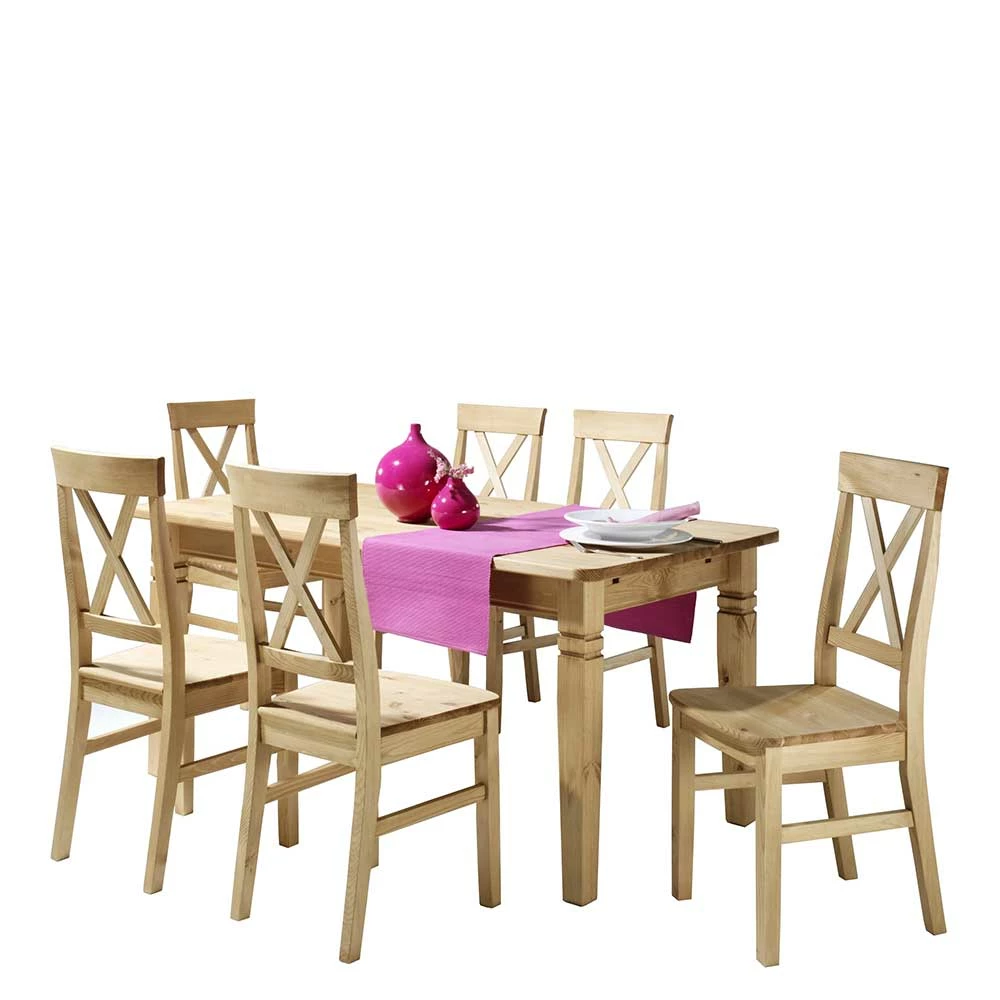 Esstischgruppe Giurgia Aus Kiefer Massivholz (siebenteilig) – Bild 2