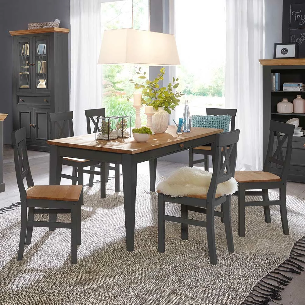 Landhaus Holz Essgruppe In Grau - Ustricia (siebenteilig)