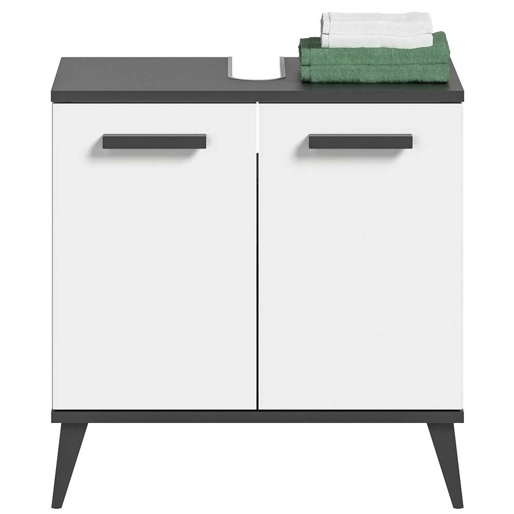 Waschbecken Unterschrank In Weiß Mit Anthrazit - Jannick – Bild 3