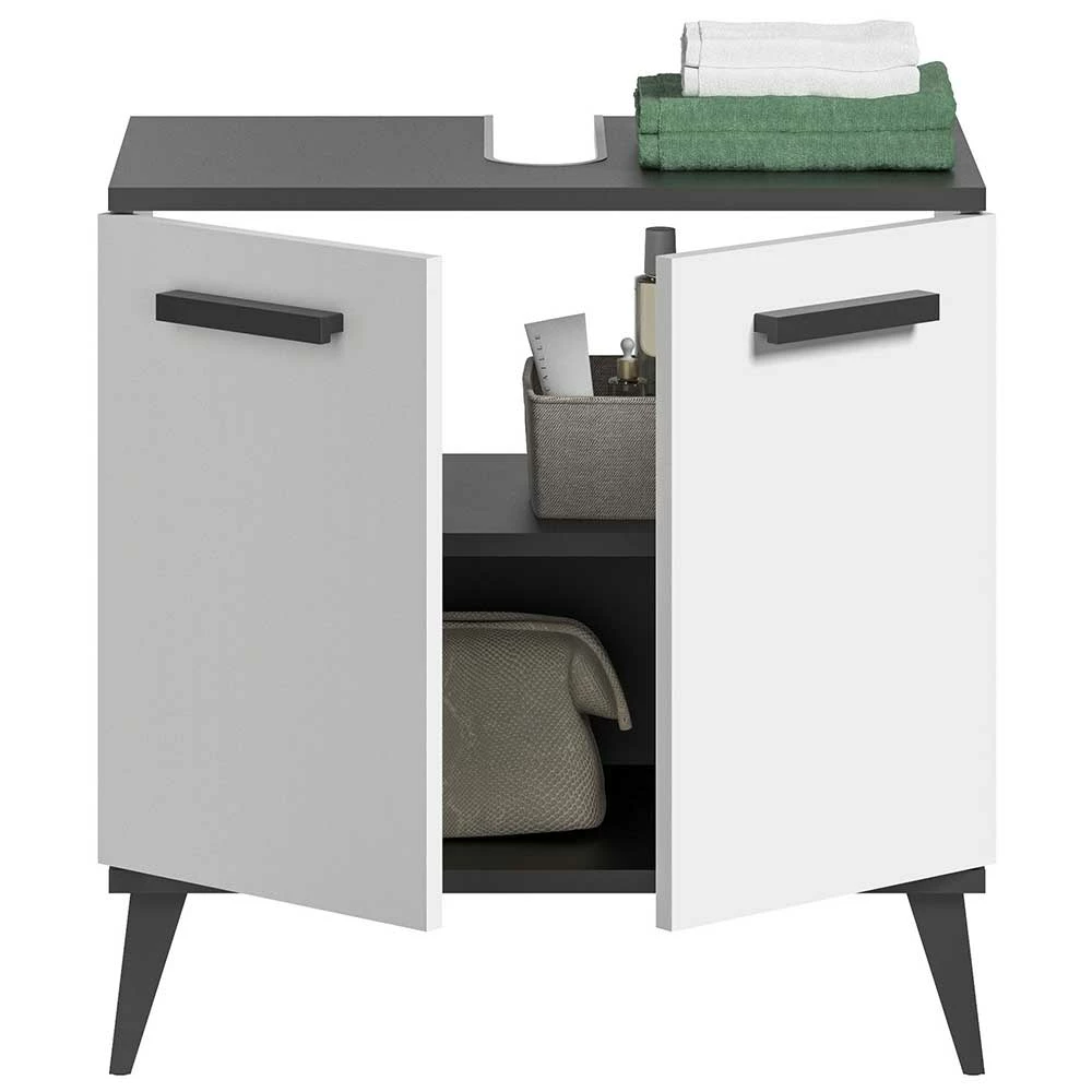 Waschbecken Unterschrank In Weiß Mit Anthrazit - Jannick – Bild 4