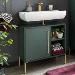 Waschbeckenschrank In Dunkelgrün & Gold - Aqua