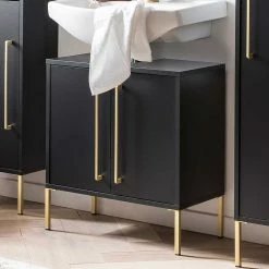 Waschbeckenunterschrank In Schwarz & Gold - Vulcanisa