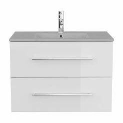 Weißer Waschtisch Mit Becken In Beton Optik - Oliva