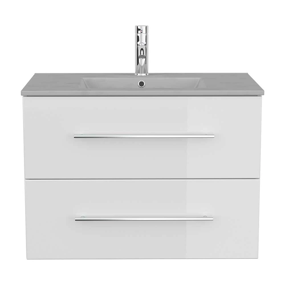 Weißer Waschtisch Mit Becken In Beton Optik - Oliva