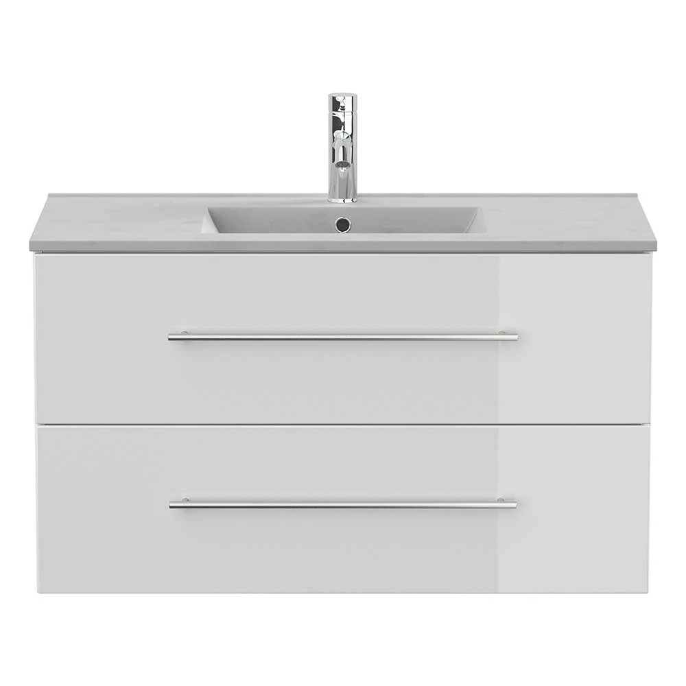 Weißer Waschtisch Mit Becken In Beton Optik - Oliva – Bild 3