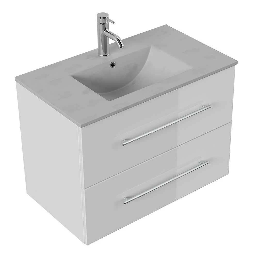 Weißer Waschtisch Mit Becken In Beton Optik - Oliva – Bild 4