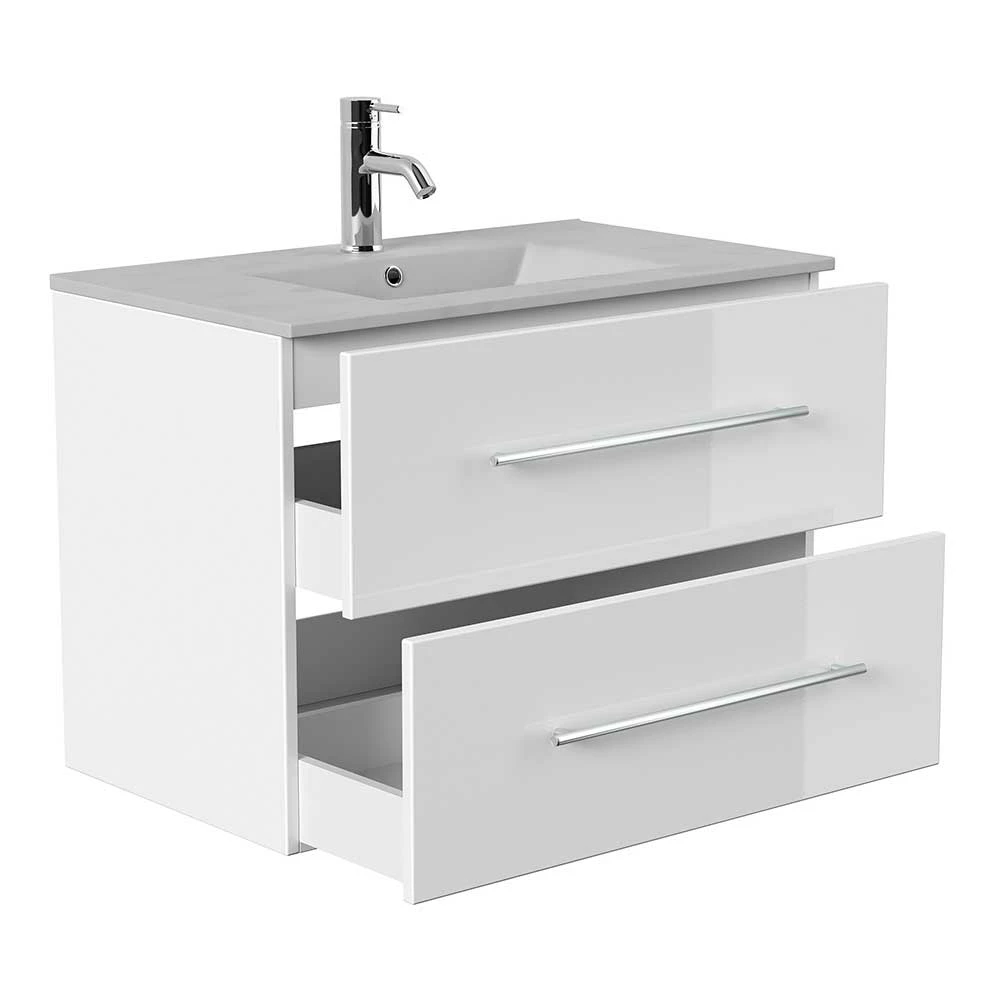 Weißer Waschtisch Mit Becken In Beton Optik - Oliva – Bild 5