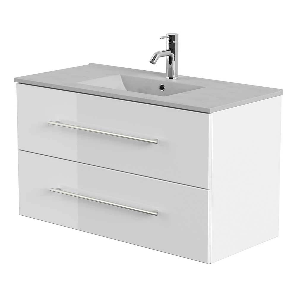 Weißer Waschtisch Mit Becken In Beton Optik - Oliva – Bild 2